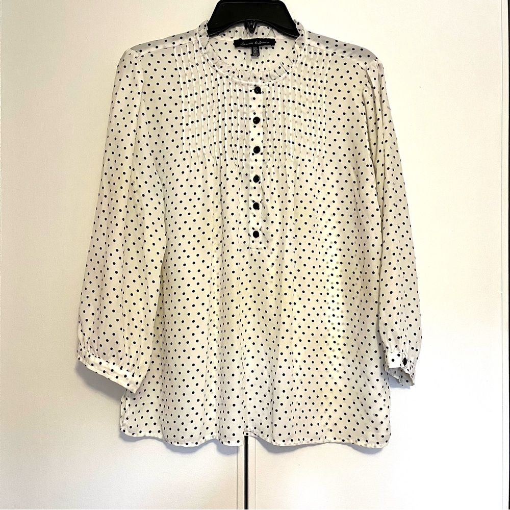 Jasmine & Juliana White & Black Polka Dot Office Blouse Sz Large